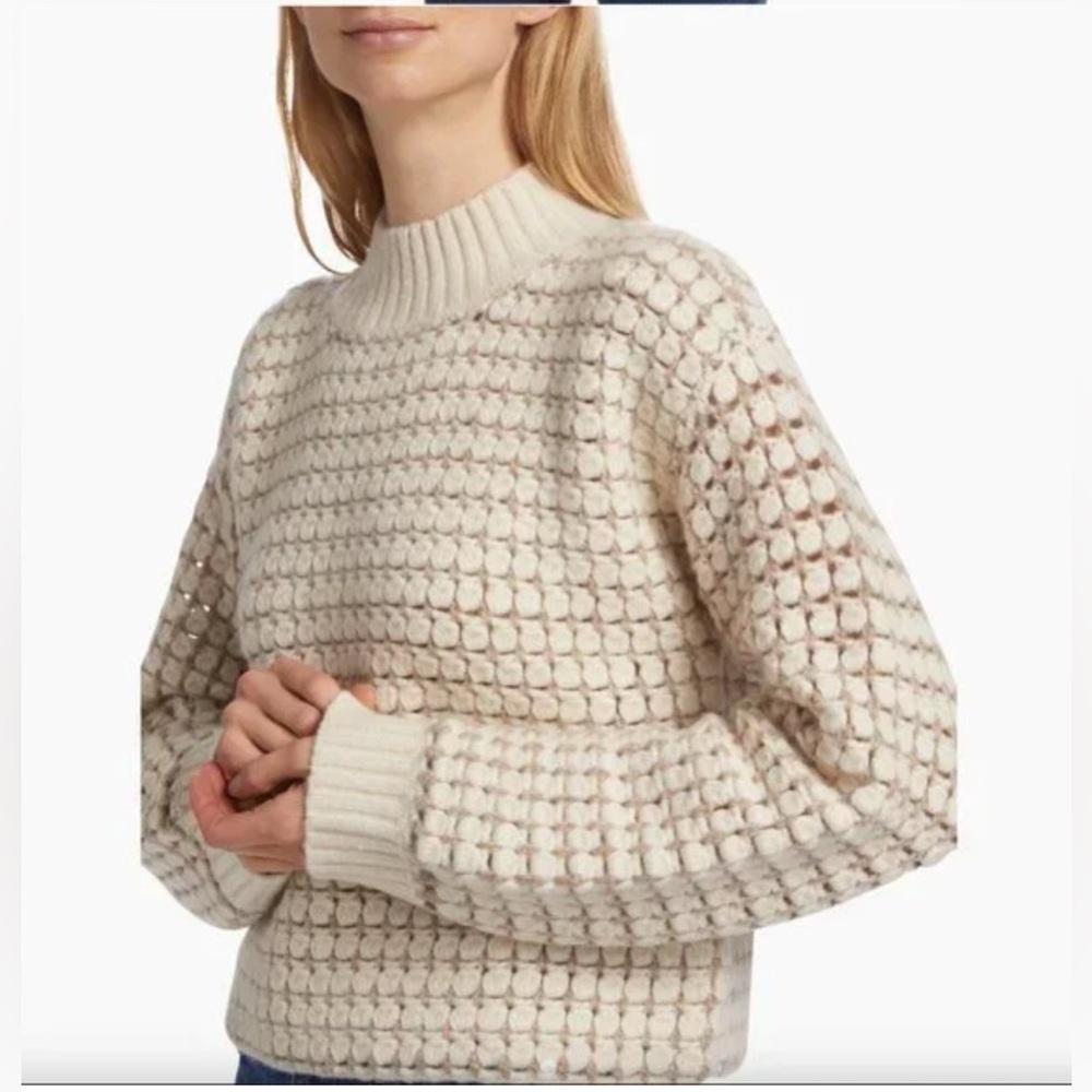 DH New York Chunky Knit Sweater Cream Beige Wool Cashmere Mock Neck Size Small
